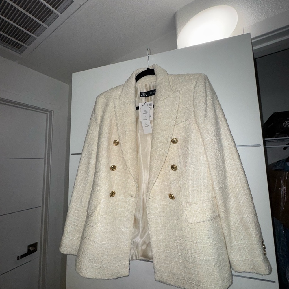 Cream Blazer with Gold Buttons
